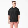 Mixed Media Zip Front Short Sleeve Work Shirt