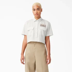 Women’s Embroidered Patch Cropped Work Shirt