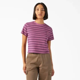 Women’s Large Striped Cropped Pocket T-Shirt