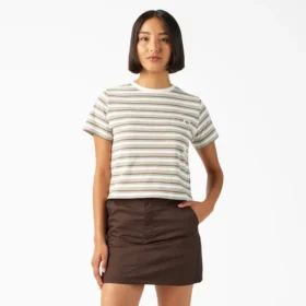 Women’s Large Striped Cropped Pocket T-Shirt